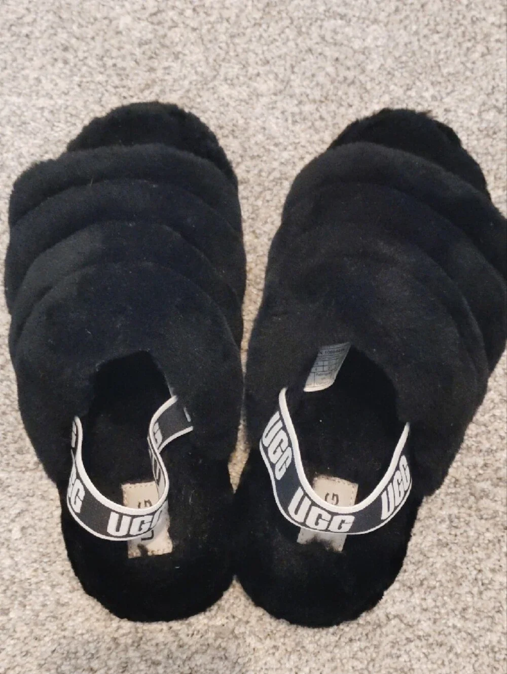 UGG Black Fluff Yeah Slide Sandals with Branded Elastic Strap
